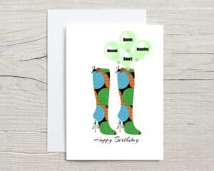 Happy Birthday Card Boot in Green African Print and decorated with Crystal
