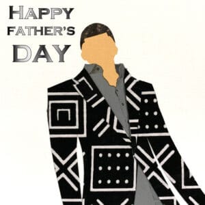 Father's Day black and white mudcloth fabric card - choice of jacket, or shirt, can be personalised
