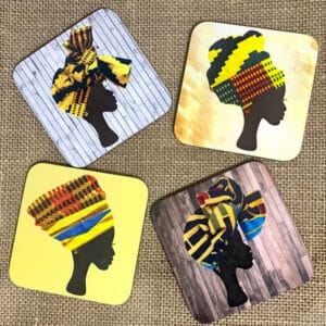 Pack of yellow headwrap coasters
