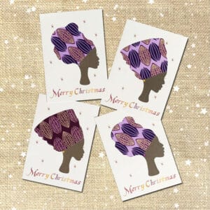 Purple Gold fabric Headwrap Christmas card pack