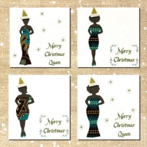 Pack of 4 green gold fabric Christmas cards for women