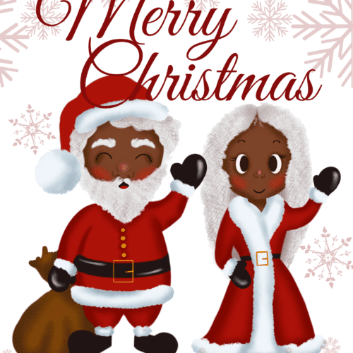 Black Santa & Mrs Claus Large Christmas Card - Red Design
