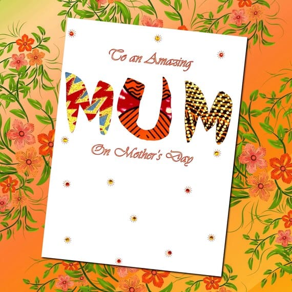 Amazing Mum Mothers Day orange fabric card – The Black Card Company