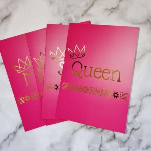'Queen' Mother's Day Csrd with Adinkra symbols and crown detail