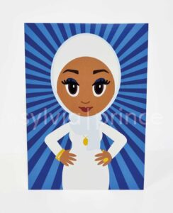 Diverse Afrocentric card with light skinned woman Muslim wearing a hijab