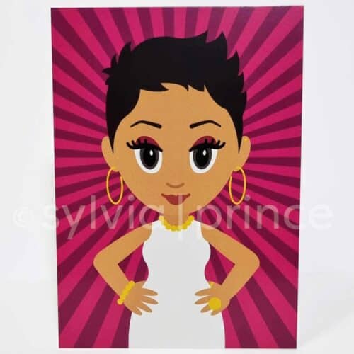 Diverse Afrocentric card with light skinned biracial Latina Black woman with short hair