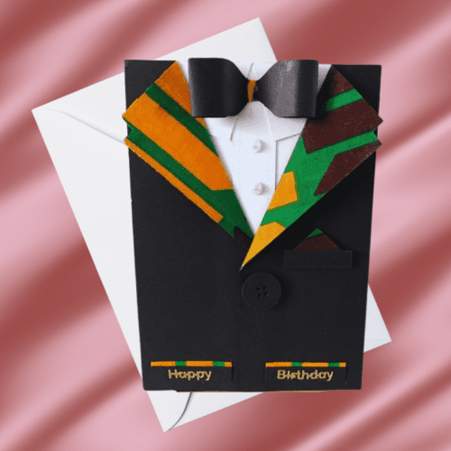 Handmade African Inspired Tuxedo Birthday / Any Occasion Card | African Print Fabric