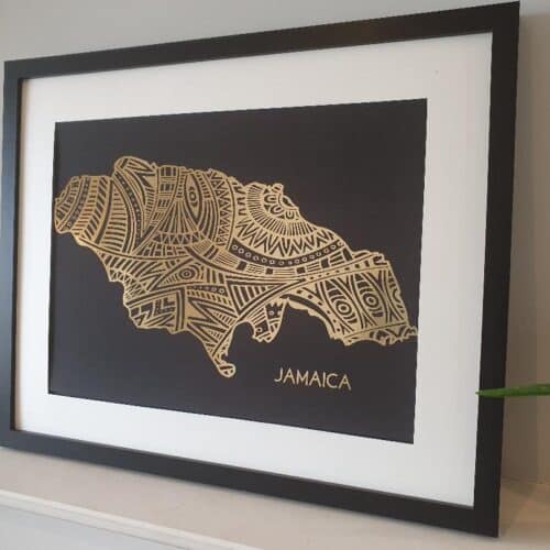 Jamaica map foil art in gold or silver