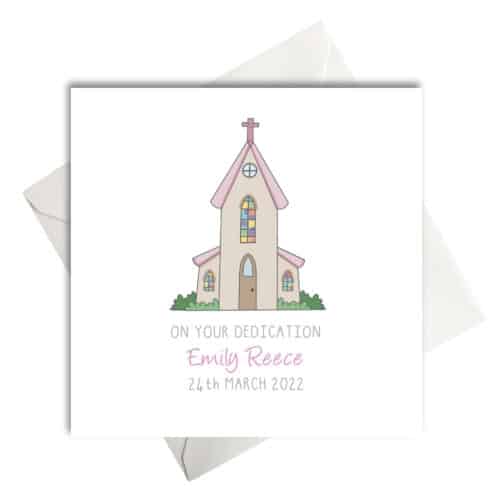 Church building with pink roof for a baby girls Christening, Baptism or Dedication day