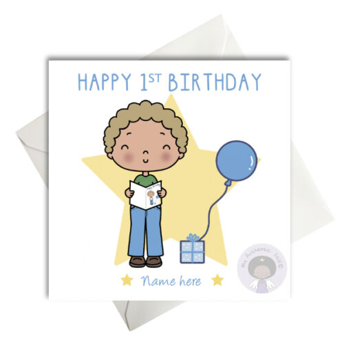 Curly Blond Hair Boy Mixed Race, Mixed Heritage with Birthday Card
