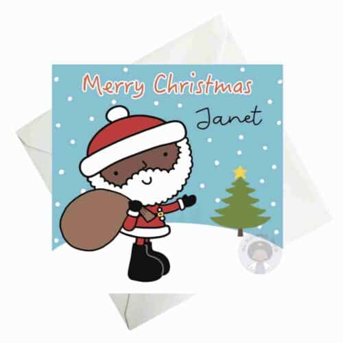 Black Father Christmas Cute Illustrated Christmas Card