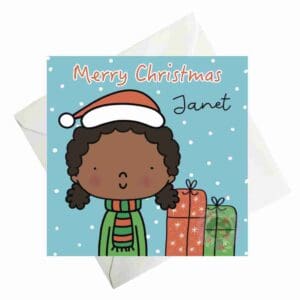 Afro puff hair brown black girl Christmas card