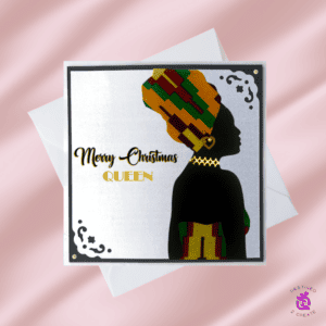 Handmade Colourful African Fabric Headwrap Christmas Card | Queen/Mum/Sister/Sis/Daughter/Personalised | Three Skin Tones