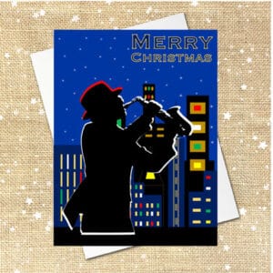 Cityscape music lover christmas card