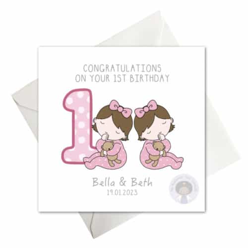 Girl Twins 1st, First Birthday card