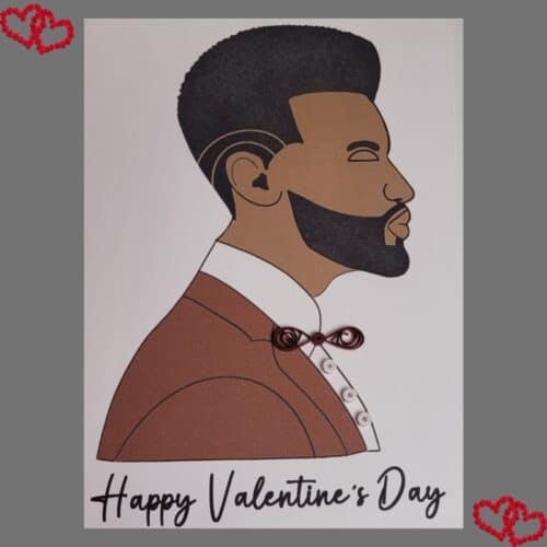Valentine's Day card with quilled bow tie details