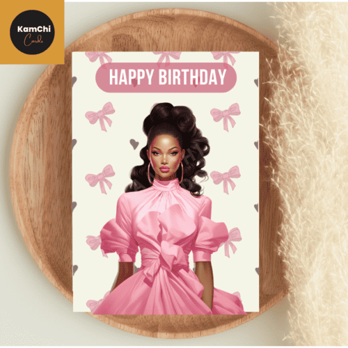 Happy Birthday Card, Black Girl Barbie, Diverse Greeting Card, Pink Bows Birthday Card, Black Greeting Card, Birthday Barbz