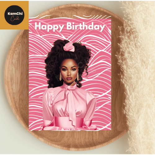 Happy Birthday Card, Black Girl Barbie, Diverse Greeting Card, Pink Stripe High Fashion Birthday Card, Black Greeting Card