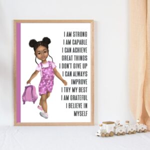 Cute Black Girl Affirmations Wall Art Print | Light skin -A4 - Unframed Art Print