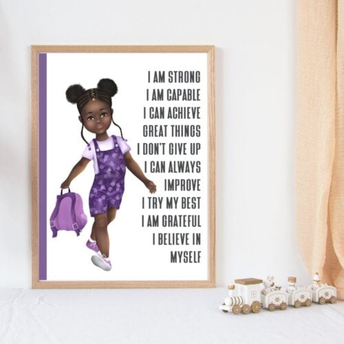 Cute Black Girl Affirmations Wall Art Print | Dark-skin - A4 - Unframed Art Print