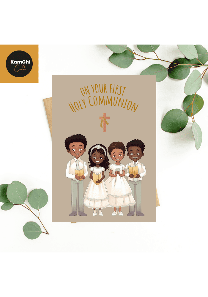 Black Child First Holy Communion Card, Ethnic Catholic Communion Card, Holy Communion Group Picture - Image 2