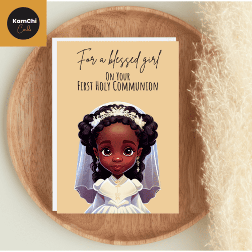 Black Girl First Holy Communion Card, Ethnic Catholic Communion Card, Blessed Girl Communion Card, Personalised Card