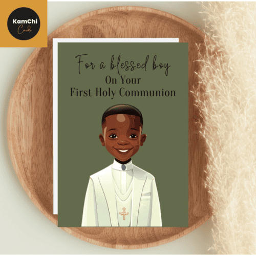 First Holy Communion Card, Black Boy Communion Card, Ethnic Catholic Communion Card, Optional Verse, Blank Communion Card, Personalised Card