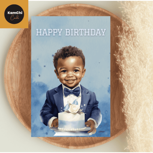 Cute Black Boy Birthday Card, Toddler Black Boy with Birthday Cake Card, Afro Boy Card, Diverse Greeting, Cards for Boys,