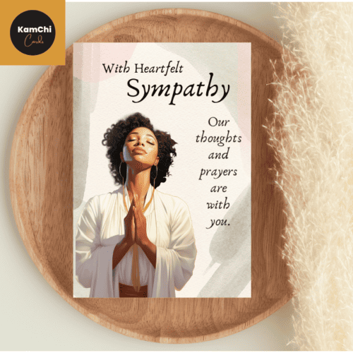 Sympathy Card, Black Woman Praying, With Heartfelt Sympathy, Our Thoughts and Prayers, Sorry For Your Loss