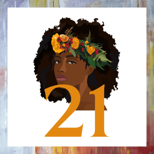 Happy 21st Birthday Black Woman with Flower Crown