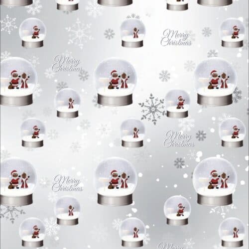 Black Santa & Mrs Claus Snow Globe Wrapping Paper (2 Sheets)