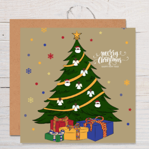 Christmas Tree Card with Black Santa and Angels Ornaments, Xmas Cards,African Inspired Gift Boxes, Merry Christmas, Black Greeting Cards, Diverse Cards, Festive and Seasonal