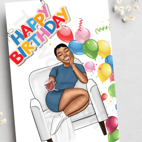 Birthday card - woman in chair