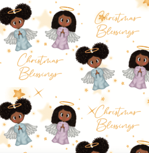 Girls Cute Black Christmas Angels Wrapping Paper & Tags