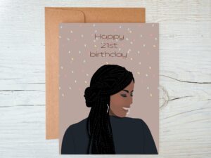 Happy 21st Birthday card black woman