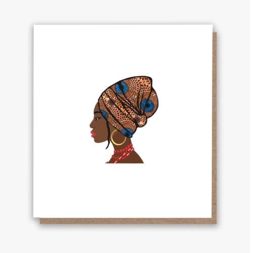 Brown Ankara Headwrap Queen Birthday Card