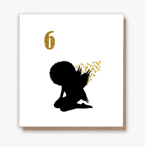 Afro Fairy Wings Birthday Card! Ages 1, 2, 3, 4, 5, 6, 7.