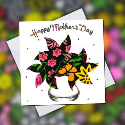 Mothers Day card - colourful fabric flowers