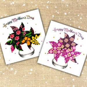 Mothers Day card - colourful fabric flowers