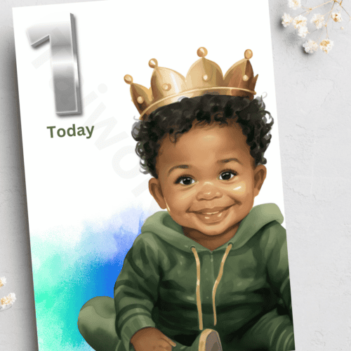 Birthday card - 1 year old boy wearing crown