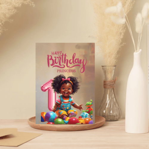 👑 "Princess's First Afro Adventure" Birthday Card 👑