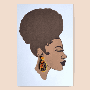 Afro Hair greeting card with green and orange quilled earring.