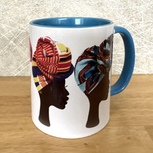 Front knot Headwrap Mug originally cut from African fabric - optional coaster