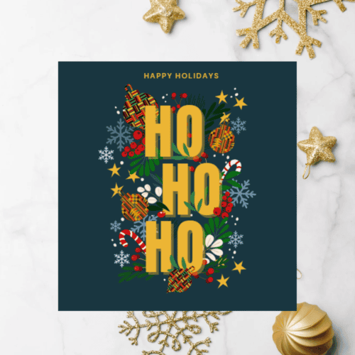 Ho Ho Ho Kente Baubles Square Christmas Card