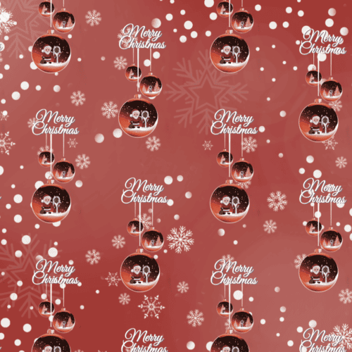 Red Christmas Bauble White Santa & Black Mrs Claus Wrapping Paper (2 Sheets)