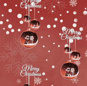 Red Christmas Bauble Black Santa & White Mrs Claus Wrapping Paper (2 Sheets)