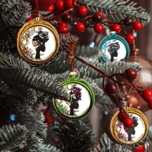 Colourful Christmas tree decorations, headwrap Christmas baubles, pack of 4