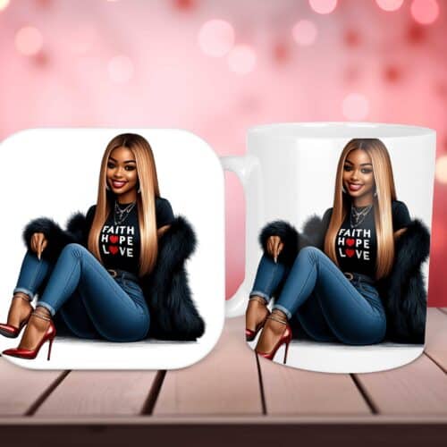 Faith Hope Love (black) Mug & Coaster Set