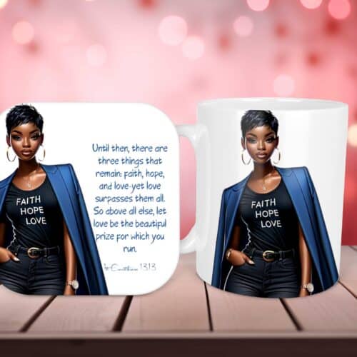 Faith Hope Love (blue) Mug & Coaster Set