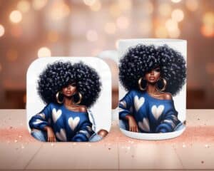 Who I Am, 15oz Mug & Coaster Set (blue hearts), Christian Mug, Christian Coaster